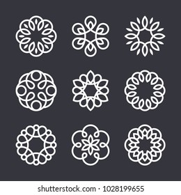 Flower logo design elements in trendy linear style, vector floral icons and elegant lineart monograms