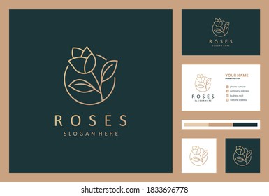 Flower logo design with line art style. logos can be used for spa, beauty salon, decoration, boutique, wellness, bloom, botanical and business card template.