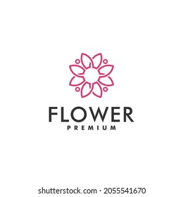 Flower logo design linear style vector icon logotype