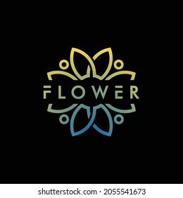 Flower logo design linear style vector icon logotype