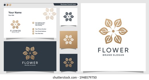 Diseño de logotipo de flores con estilo moderno y diseño de tarjetas de visita Premium Vector