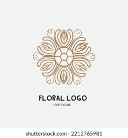 Plantilla de diseño de logotipo de flor, concepto de arte de línea abstracta, diseño de ilustración vectorial de icono de logo ornamento, símbolo de logotipo de adorno superior elegante.