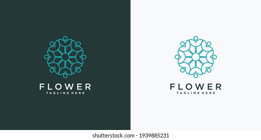 Flower logo design template with line art concept
