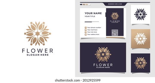 Plantilla de diseño de logotipo de flores con concepto moderno y tarjeta de visita
