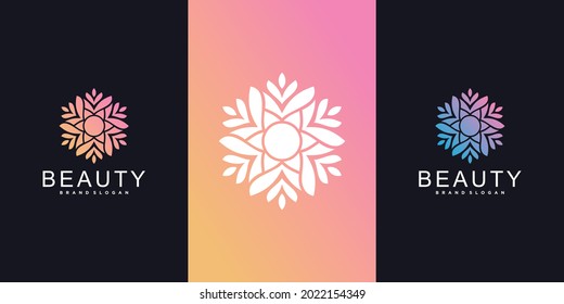 Plantilla de diseño de logotipo de flores con color de gradiente moderno, belleza, salud, EPA, Vector Premium