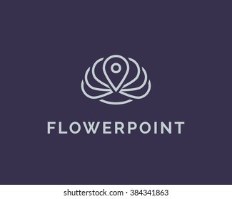 Flower logo design template. Yoga spa logo element. Vector lotus symbol line icon
