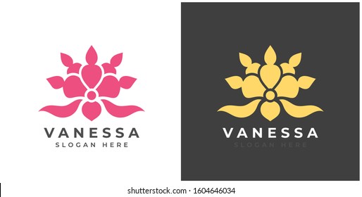 Flower logo design with white and black background, feminine floral logo template