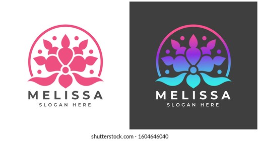 Flower logo design with white and black background, feminine floral logo template