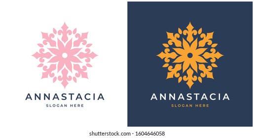 Flower logo design with white and black background, feminine floral logo template