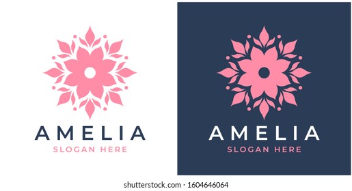 Flower logo design with white and black background, feminine floral logo template