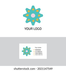 Flower logo in doodle style and bonus business card template