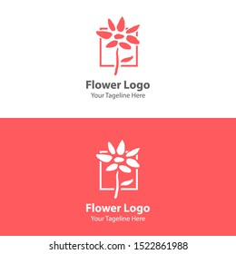 Flower Logo Elements. Hand Drawn Flower Logo with square farm. Nature Flower Logo