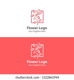 Flower Logo Elements. Hand Drawn Flower Logo with square farm. Nature Flower Logo