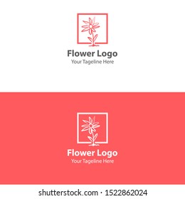 Flower Logo Elements. Hand Drawn Flower Logo with square farm. Nature Flower Logo