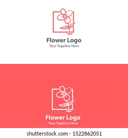 Flower Logo Elements. Hand Drawn Flower Logo with square farm. Nature Flower Logo