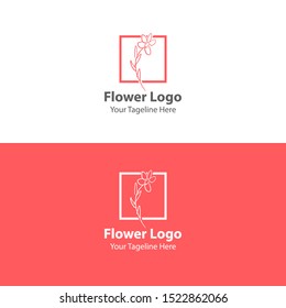 Flower Logo Elements. Hand Drawn Flower Logo with square farm. Nature Flower Logo