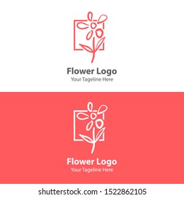 Flower Logo Elements. Hand Drawn Flower Logo with square farm. Nature Flower Logo