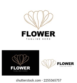Logotipo de flores, diseño de jardines de flores con marca de productos de vectores de estilo sencillo, cuidado de belleza, natural