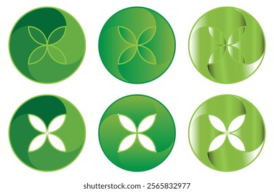 Flower logo icon set. Inner texture of cucumber layer in green gradient circle logo set, vector. Cucumber icon logo vector design