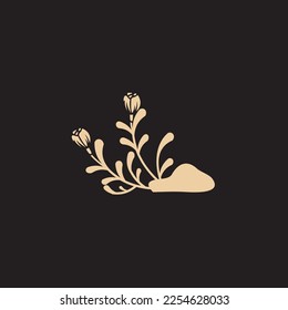 flower logo illustration. Floral wreaths. Botanical floral emblem with typography on black background