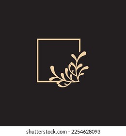 flower logo illustration. Floral wreaths. Botanical floral emblem with typography on black background