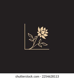 flower logo illustration. Floral wreaths. Botanical floral emblem with typography on black background