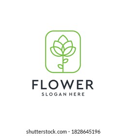 Flower logo illustration vector graphic in line art style with business card