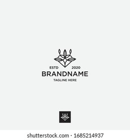 Flower logo with line art, tree logo - vector