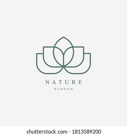 Flower Logo linear line art abstract design vector template. Lotus SPA icon. Cosmetics Hotel Beauty salon Logotype concept.