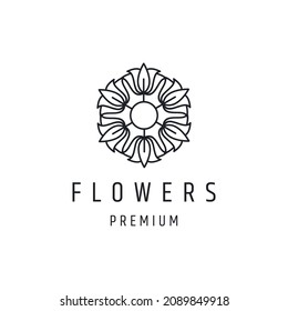 Flower logo linear style icon on white backround