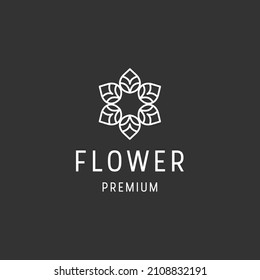 Flower logo linear style icon in black backround