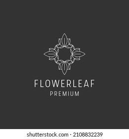Icono de estilo lineal del logotipo de flor en el fondo negro