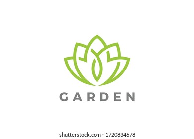 Flower Logo Lotus abstract Luxury design for Cosmetics Fashion Jewelry SPA Beauty salon company business brand. Natural Eco Green Plant Logotype concept outline icon.