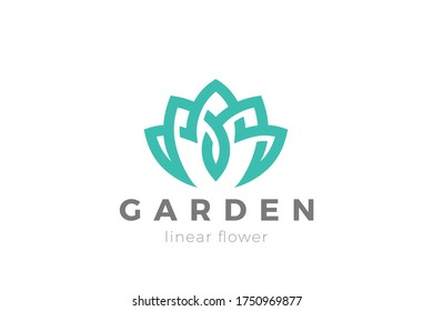 Flower Logo Lotus abstract Luxury design for Cosmetics Fashion Jewelry SPA Beauty salon company business brand. Natural Eco Green Plant Logotype concept outline icon.