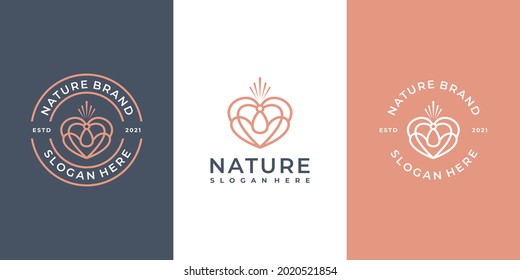 flower logo with love concept linear logo design
