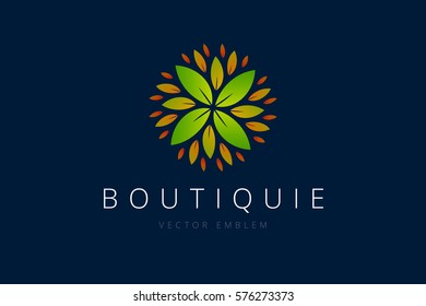 Flower logo with many leafs. Vector logotype for boutique, green company, landscape design company and others.