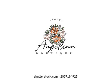 Flower logo minimal logotype with organic nature floral element design concept