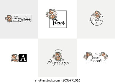 Flower logo modern art vintage retro creative vector pack