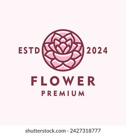 Flower Logo Monoline Vector, Floral Icon Symbol, Classic Emblem Creative Vintage Graphic Design