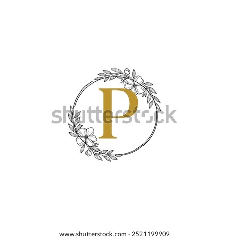 Flower Logo P Wedding Logo in circle shape. Elegant monogram. Wedding monogram illustration with floral frame. vector illustrator. business logo. company logo.