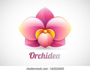 flower logo - pink orchid flower shape - vector icon isolated on white background