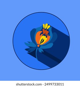Flower logo with shadows. Beautiful stylized floral ornament. Flower symbol in yellow and blue colors.