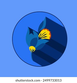 Flower logo with shadows. Beautiful stylized floral ornament. Flower symbol in yellow and blue colors.