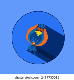 Flower logo with shadows. Beautiful stylized floral ornament. Flower symbol in yellow and blue colors.