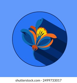 Flower logo with shadows. Beautiful stylized floral ornament. Flower symbol in yellow and blue colors.