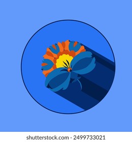 Flower logo with shadows. Beautiful stylized floral ornament. Flower symbol in yellow and blue colors.