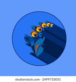 Flower logo with shadows. Beautiful stylized floral ornament. Flower symbol in yellow and blue colors.