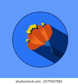 Flower logo with shadows. Beautiful stylized floral ornament. Flower symbol in yellow and blue colors.