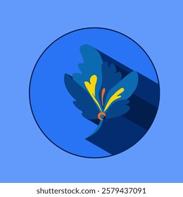 Flower logo with shadows. Beautiful stylized floral ornament. Flower symbol in yellow and blue colors.
