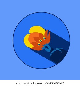 Flower logo with shadows. Traditional Ukrainian painting of Petrykivka. Elements of blue and yellow floral ornament. Decorative vector illustration.
